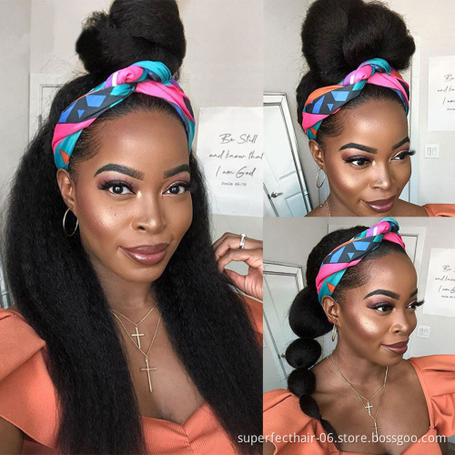 Yaki Cuticle Aligned Virgin Human Hair Headband Wigs For Black Women Brazilian Kinky Straight half Head band Wig Human Hair Wig